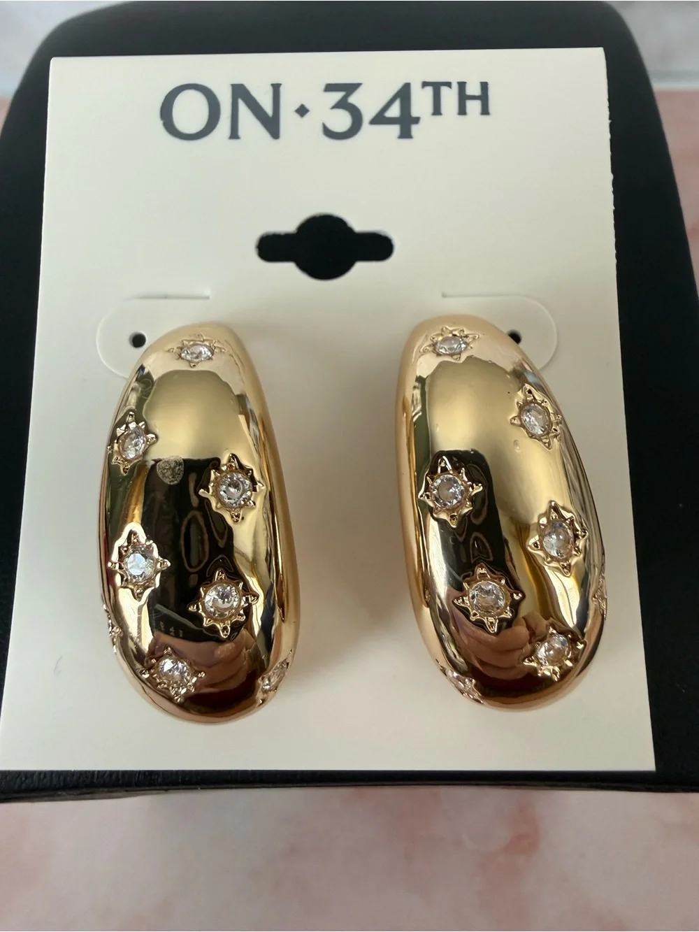On 34th | Gold Crystal Stud Hoop Earrings